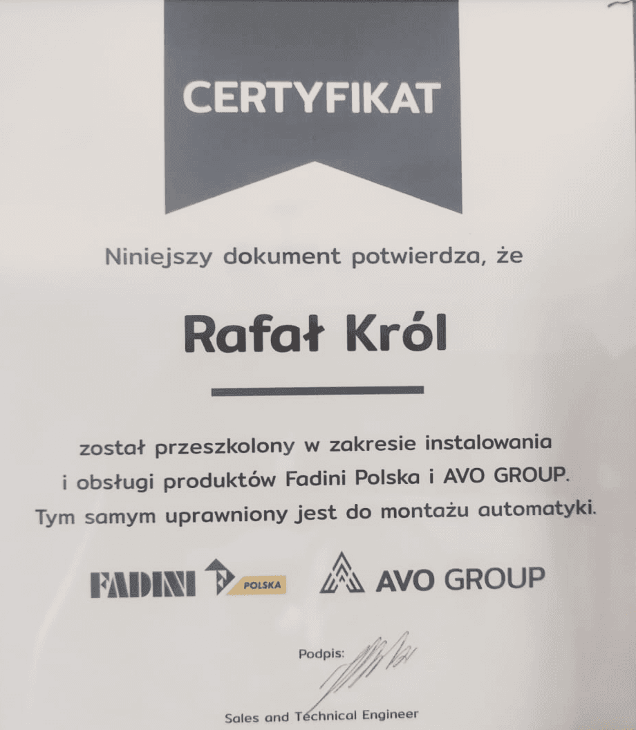 Certyfikat - Ogrodzenia Król